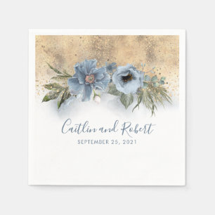 Dusty Blue und Gold Glitzer Romantische Hochzeit Serviette