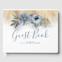 Dusty Blue und Gold Glitzer Wedding Gästebuch