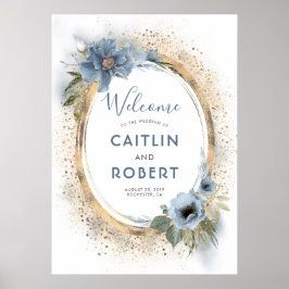 Dusty Blue und Gold Glitzer Wedding Sign Poster