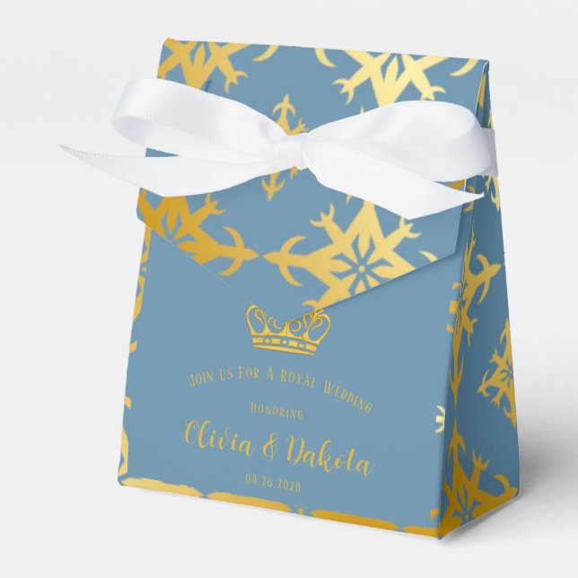 Dusty Blue und Gold Royal Crown Wedding Geschenkschachtel (Vorderseite)