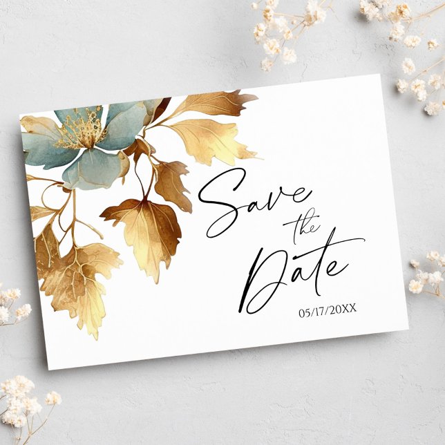 Dusty Blue und Gold Save the Date Einladungskarte (Von Creator hochgeladen)