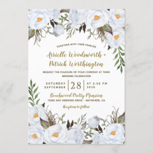 Dusty Blue und Gold Vintag Floral Wedding Einladung