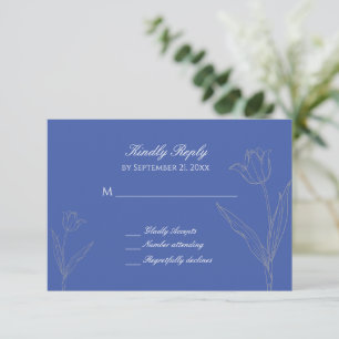 Dusty Blue und Gray Minimalistisch Tulip Wedding RSVP Karte