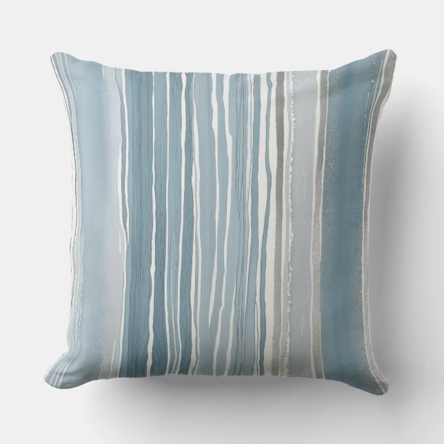 Dusty Blue und Gray Streifen Kissen (Vorderseite)