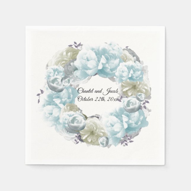 Dusty Blue und Green Wreath Paper Napkins Serviette (Vorderseite)