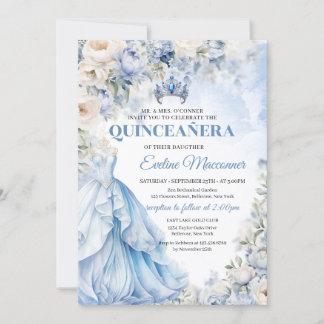 Dusty Blue und Ivory Blume Blue Princess Dress Einladung