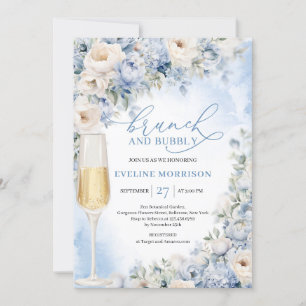 Dusty Blue und Ivory Blume Brunch und Bubbly Einladung
