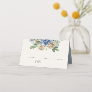 Dusty Blue und Ivory Blume Wasserfarbe Platzkarte