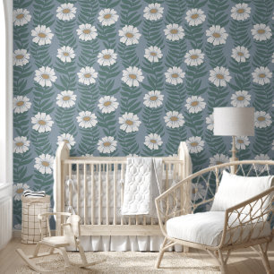 Dusty Blue und Ivory Climbing Wavy Blume Stripe Tapete
