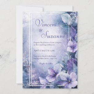 Dusty Blue und Lavender Floral Wedding Einladung