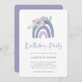 Dusty Blue und Lila Boho Rainbow Birthday Party Einladung