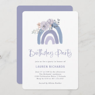 Dusty Blue und Lila Boho Rainbow Birthday Party Einladung