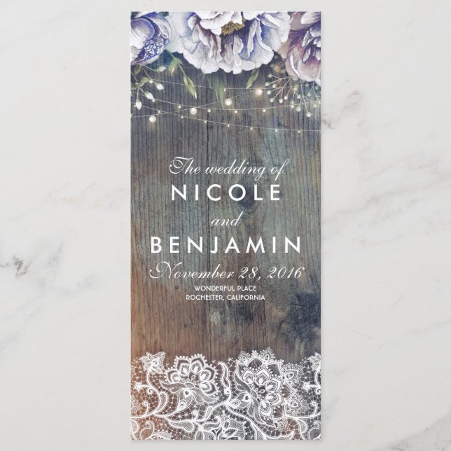 Dusty Blue und Maroon Floral Weddings Programme (Vorderseite)