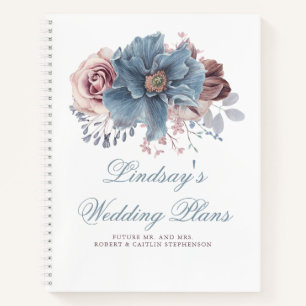 Dusty Blue und Mauve Floral Elegante Moderne Notizbuch