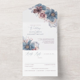 Dusty Blue und Mauve Floral Elegante Wedding All In One Einladung