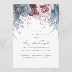 Dusty Blue und Mauve Floral Graduation Party Einladung