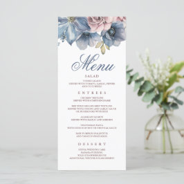 Dusty Blue und Mauve Floral Moderne Hochzeitsmenüs Programm