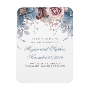 Dusty Blue und Mauve Floral Save the Date Magnet