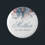 Dusty Blue und Mauve Floral Watercolor Wedding Button<br><div class="desc">Blütenblau und violett Hochzeitsknopf für Mutter,  Vater,  Schwester,  Brautbruder oder Bräutigam</div>