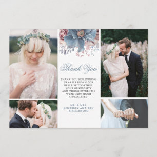 Dusty Blue und Mauve Floral Wedding Fotos Einladung