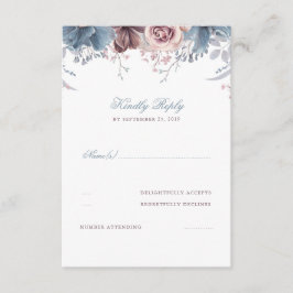 Dusty Blue und Mauve Floral Wedding RSVP Karte