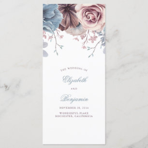 Dusty Blue und Mauve Floral Weddings Programme