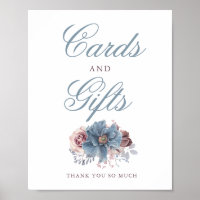 Dusty Blue und Mauve Wedding Cards and Gifts Sign