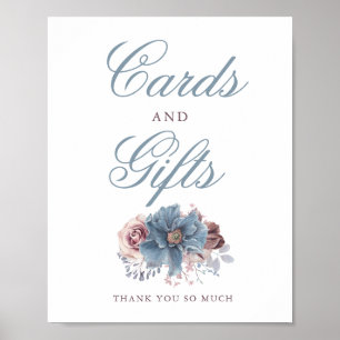 Dusty Blue und Mauve Wedding Cards and Gifts Sign Poster