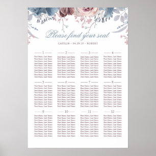 Dusty Blue und Mauve Wedding Seating Chart Poster