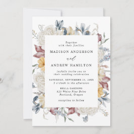 Dusty Blue und Mauve Wildblume Meadow Wedding Einladung