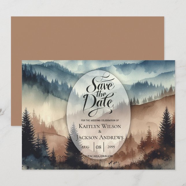 Dusty Blue und Mocha Brown Mountains Save The Date (Vorne/Hinten)