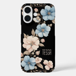 Dusty Blue und Muschel Pink Floral Band iPhone 16 Hülle