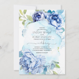 Dusty Blue und Navy Blue Floral Boho Wedding Einladung