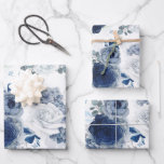 Dusty Blue und Navy Blue Flowers Elegant Botanical Geschenkpapier Set<br><div class="desc">Botanisch staubig blue und marineblau Aquarellfarben Blume Musterverpackungspapiere</div>