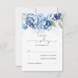 Dusty Blue und Navy-Blume Hochzeit RSVP Karte