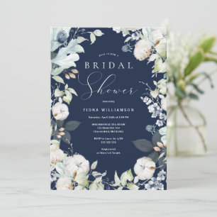 Dusty Blue und Navy Floral Brautparty Einladung