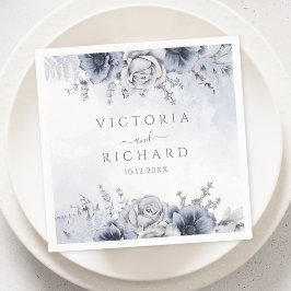 Dusty Blue und Navy Floral Elegante Hochzeit Serviette