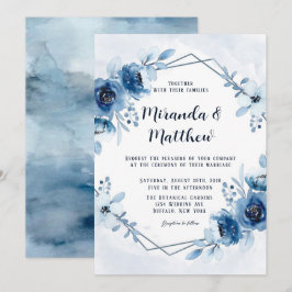 Dusty Blue und Navy Watercolor Peonies Wedding Inv Einladung