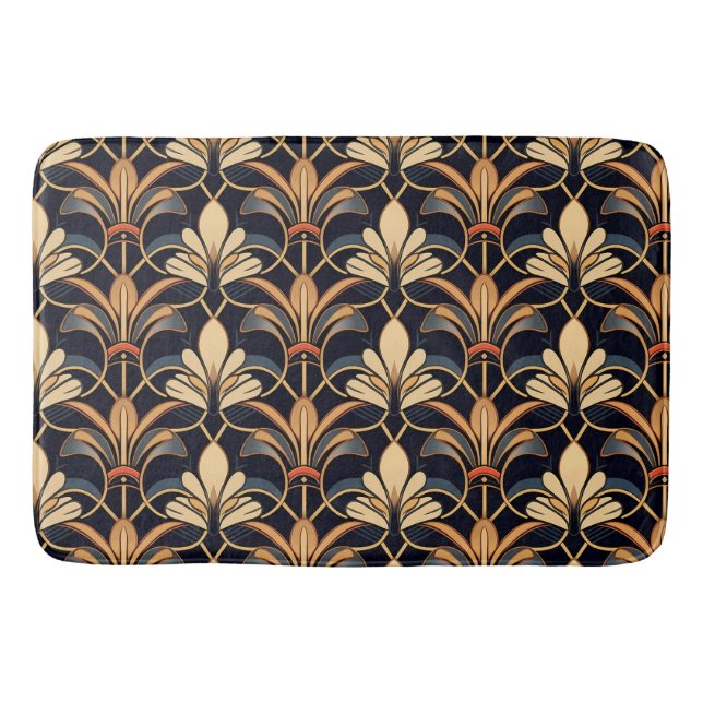 Dusty Blue und Orange Art Deco Badematte (Vorderseite)