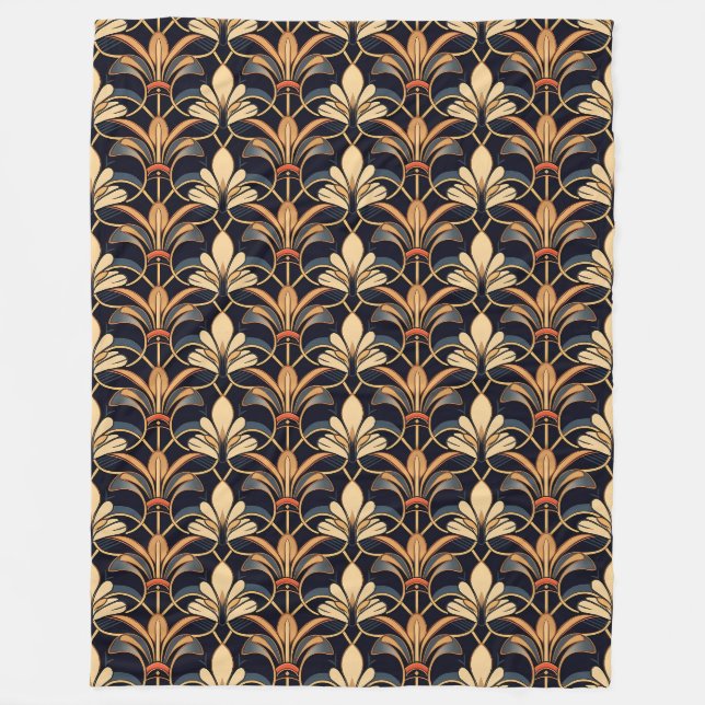 Dusty Blue und Orange Art Deco Fleecedecke (Vorderseite)