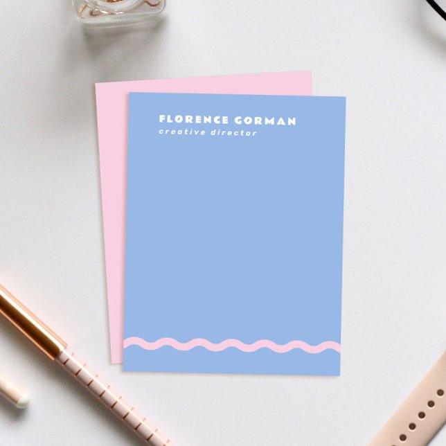 Dusty Blue und Pale Pink Wavy Frame Personal Dankeskarte (soft periwinkle blue personal stationery note cards with shell pink backer and wavy line detail)