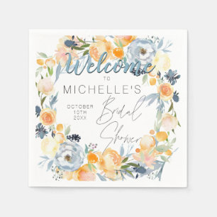 Dusty Blue und Peach Floral Brautparty Serviette