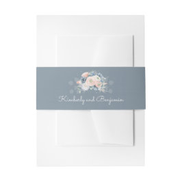 Dusty Blue und Peach Floral Elegante Hochzeit Einladungsbanderole