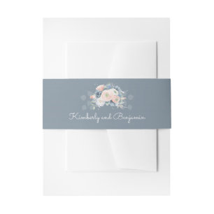 Dusty Blue und Peach Floral Elegante Hochzeit Einladungsbanderole