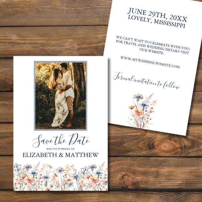 Dusty Blue und Peach Wildblumen Save the Date (Von Creator hochgeladen)