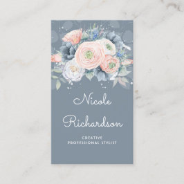 Dusty Blue und Peachy Rose Elegante Blumenpasten Visitenkarte