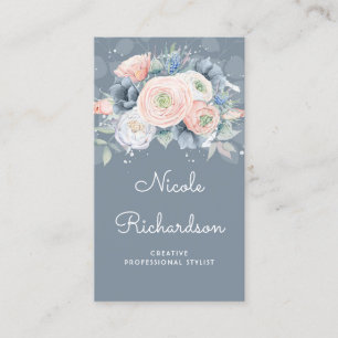 Dusty Blue und Peachy Rose Elegante Blumenpasten Visitenkarte