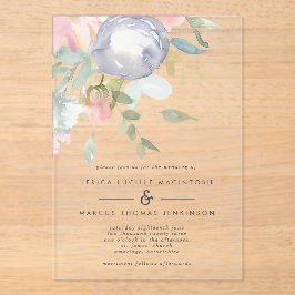 Dusty Blue und Pink Blume Pastel Spring Wedding Acryleinladungen
