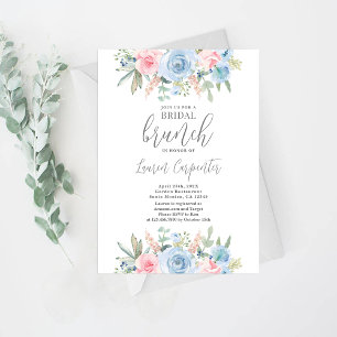 Dusty Blue und Pink Floral Brautparty Einladung