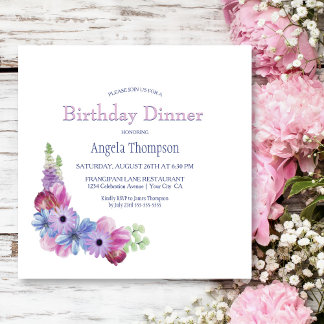 Dusty Blue und Pink Floral Geburtstags Abendessen Einladung